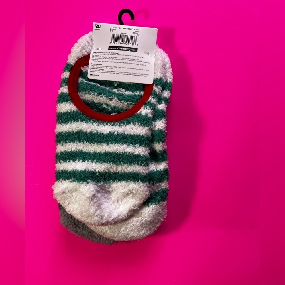 NEW WOMEN HOLIDAY TIME 4‎ PAIR BALLERINA SOCKS GREEN/WHT/GREY ( 4-10)